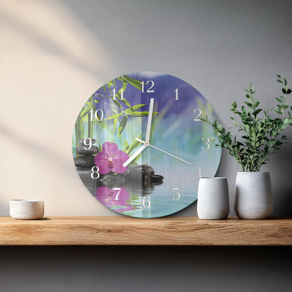 Reloj de pared redondo Orquídea de spa