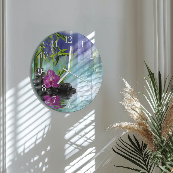 Reloj de pared redondo Orquídea de spa
