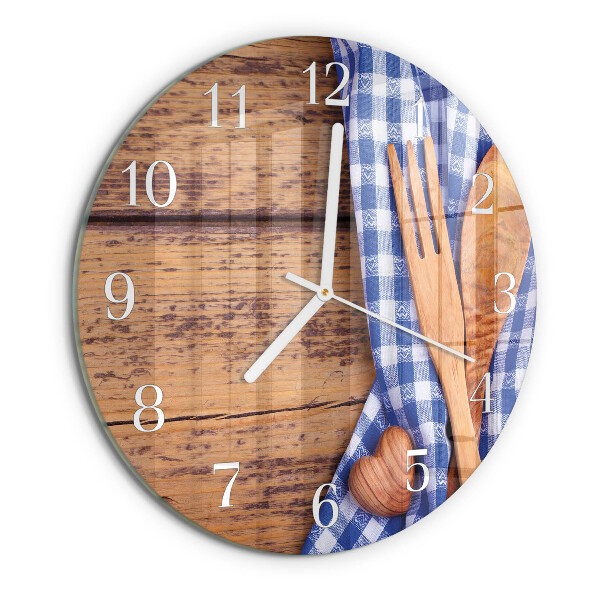 Reloj de pared redondo Madera y cubertería