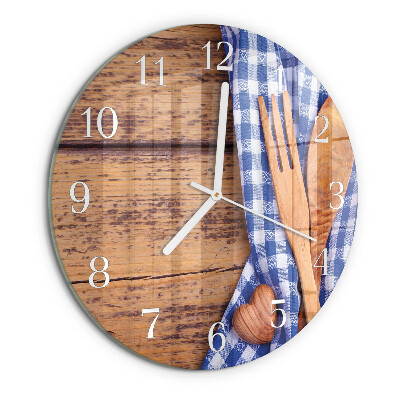 Reloj de pared redondo Madera y cubertería