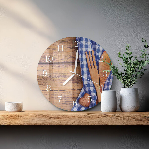 Reloj de pared redondo Madera y cubertería