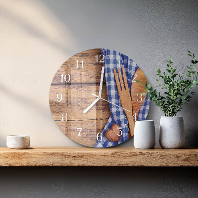 Reloj de pared redondo Madera y cubertería