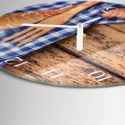 Reloj de pared redondo Madera y cubertería