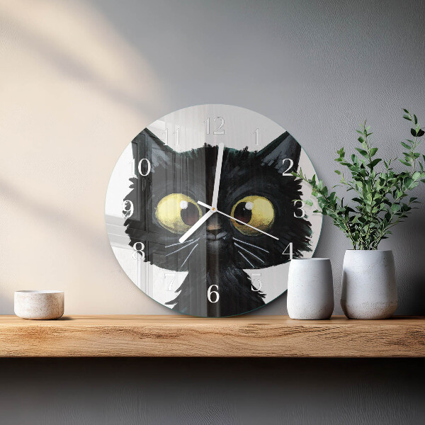 Reloj de pared redondo gato negro