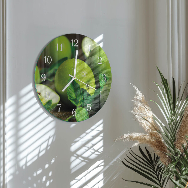 Reloj de pared redondo manzanas verdes