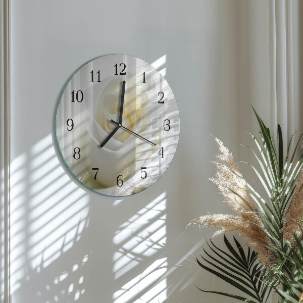 Reloj de pared redondo Rosa blanca