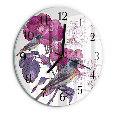 Reloj de pared redondo Pájaros Flores