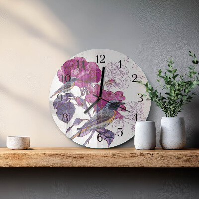 Reloj de pared redondo Pájaros Flores