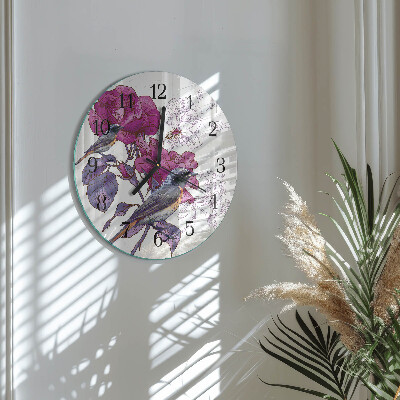 Reloj de pared redondo Pájaros Flores