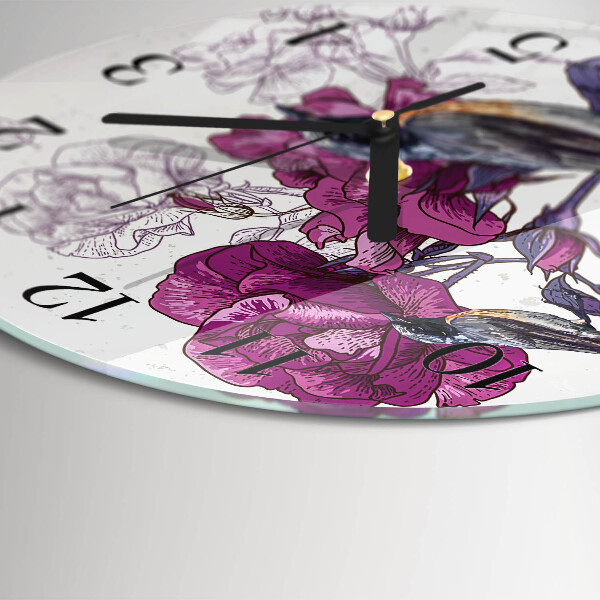Reloj de pared redondo Pájaros Flores