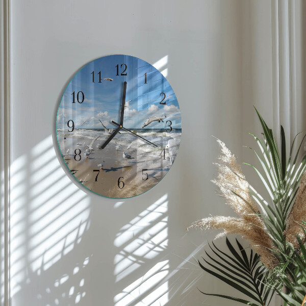 Reloj de pared redondo Gaviotas en la playa