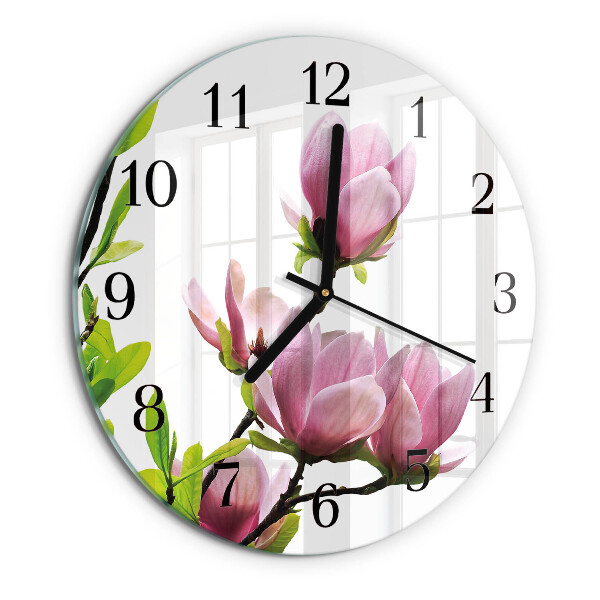 Reloj de pared redondo Flor de magnolia