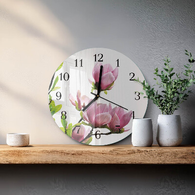Reloj de pared redondo Flor de magnolia