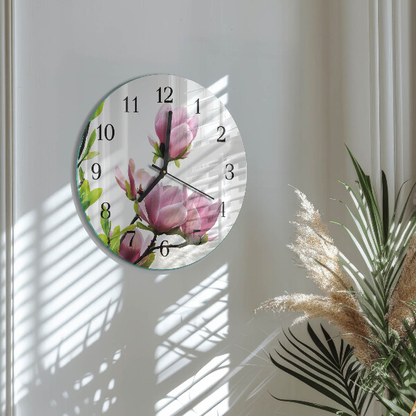 Reloj de pared redondo Flor de magnolia