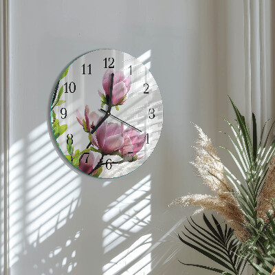 Reloj de pared redondo Flor de magnolia