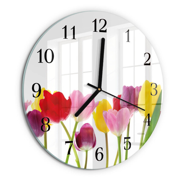 Reloj de pared redondo Tulipanes de colores