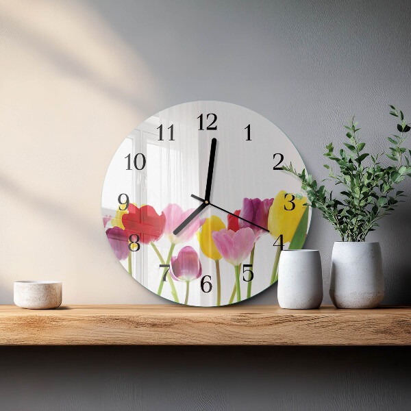 Reloj de pared redondo Tulipanes de colores