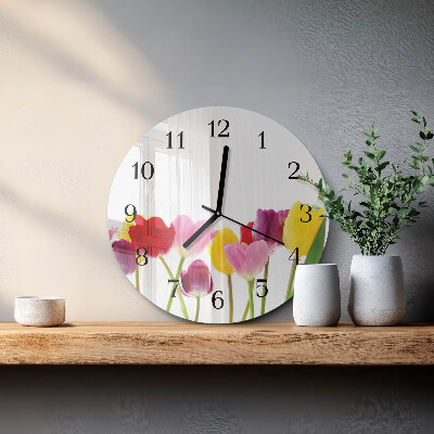 Reloj de pared redondo Tulipanes de colores