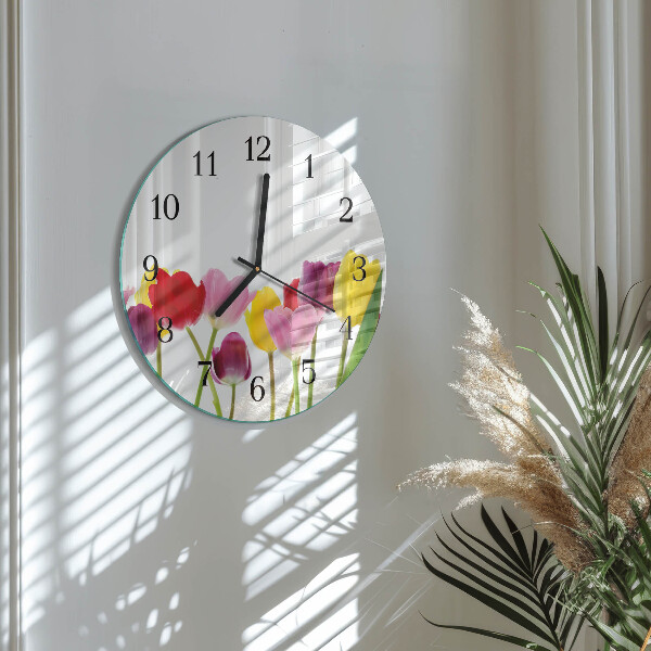 Reloj de pared redondo Tulipanes de colores