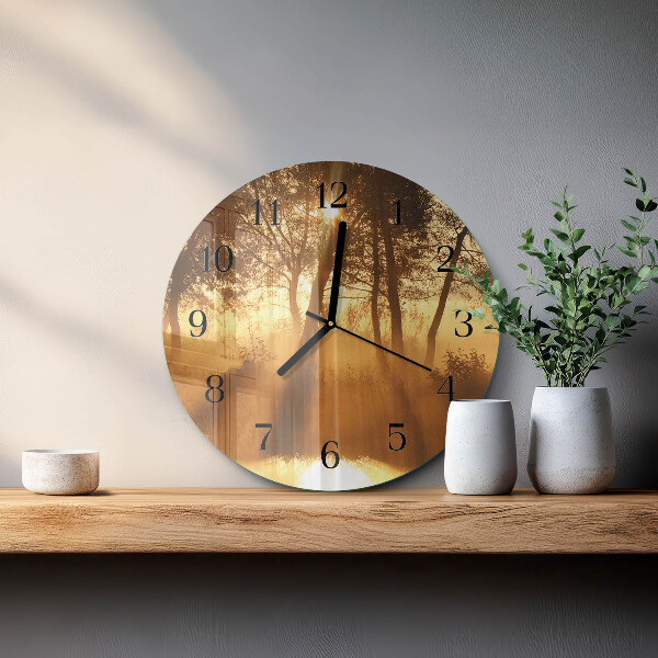 Reloj de pared redondo Árboles Niebla