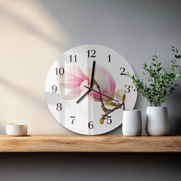 Reloj de pared redondo Flor de magnolia