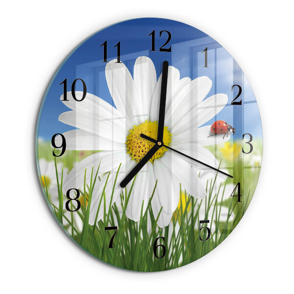 Reloj de pared redondo Flor y mariquita