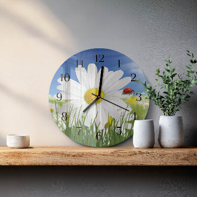 Reloj de pared redondo Flor y mariquita