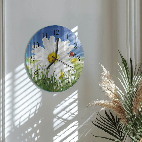 Reloj de pared redondo Flor y mariquita