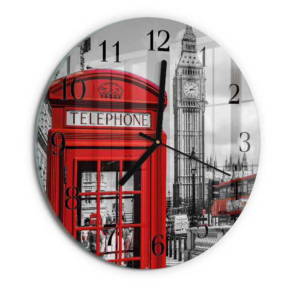 Reloj de pared redondo Cabina telefónica roja