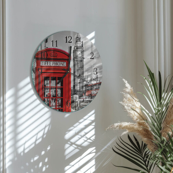 Reloj de pared redondo Cabina telefónica roja