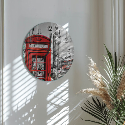 Reloj de pared redondo Cabina telefónica roja