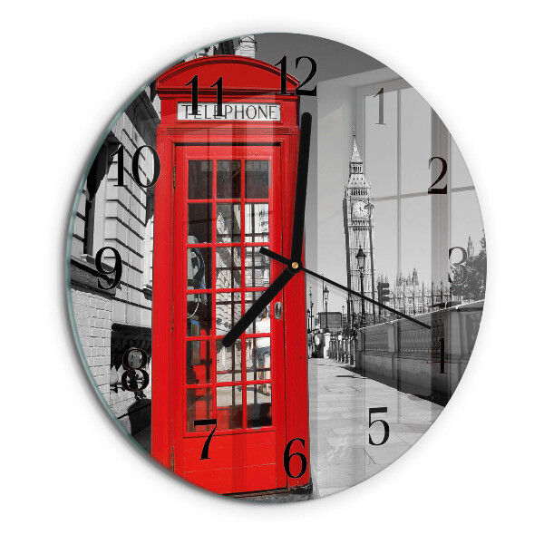 Reloj de pared redondo Cabina telefónica roja
