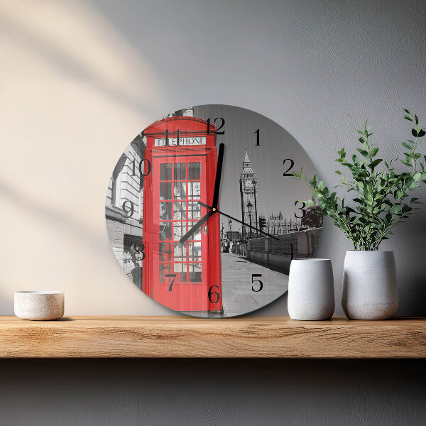 Reloj de pared redondo Cabina telefónica roja