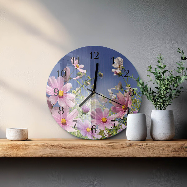Reloj de pared redondo Flores de cosmos