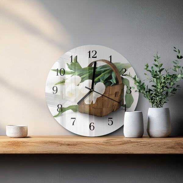 Reloj de pared redondo Cesta de tulipanes