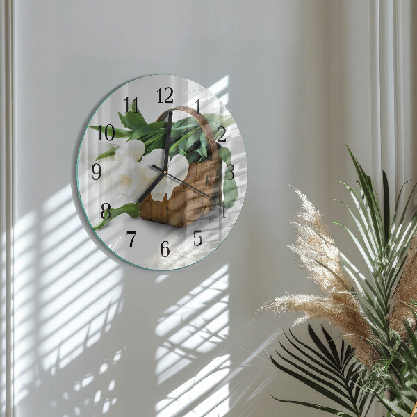 Reloj de pared redondo Cesta de tulipanes