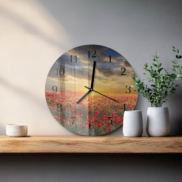 Reloj de pared redondo Campo de amapolas