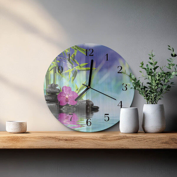 Reloj de pared redondo Orquídea de spa