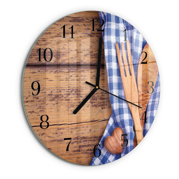 Reloj de pared redondo Madera y cubertería
