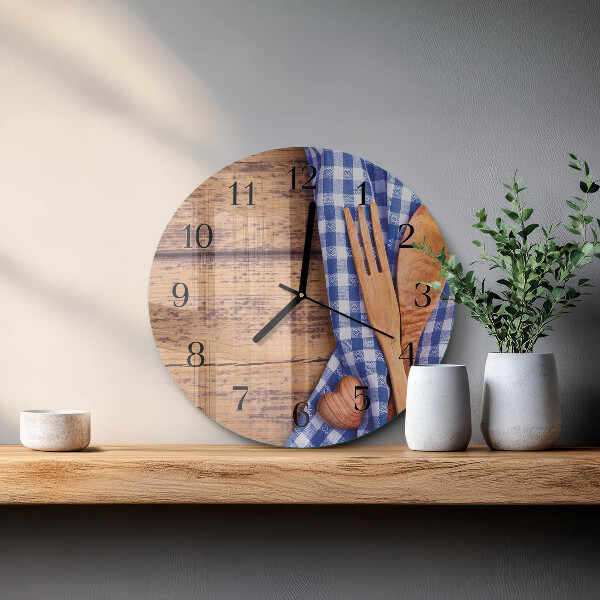Reloj de pared redondo Madera y cubertería