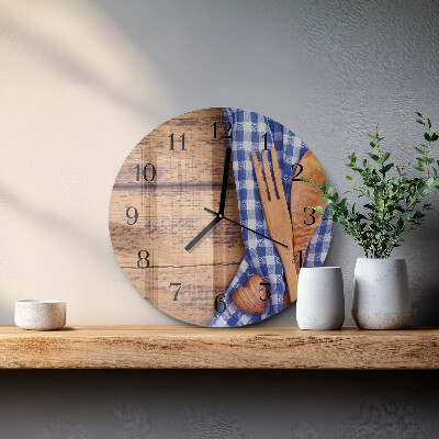 Reloj de pared redondo Madera y cubertería
