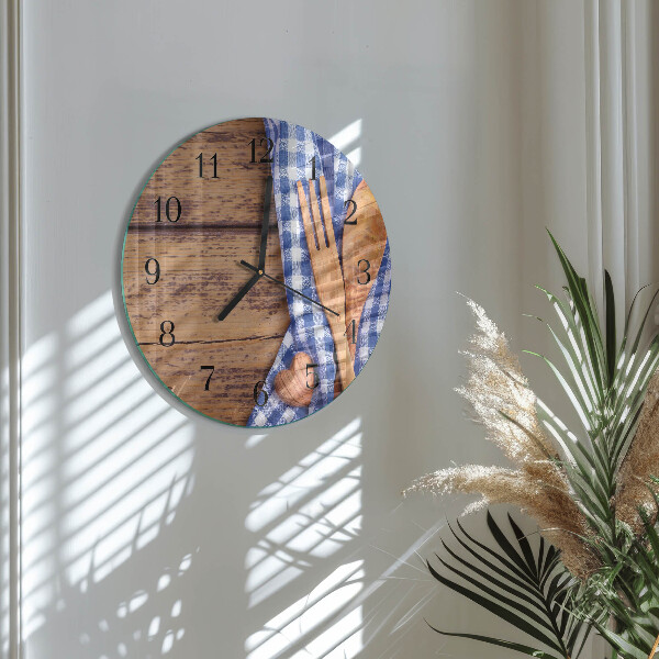 Reloj de pared redondo Madera y cubertería