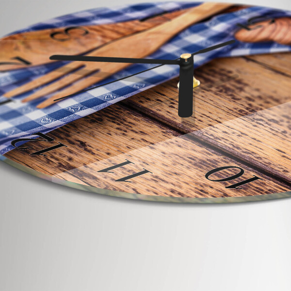 Reloj de pared redondo Madera y cubertería