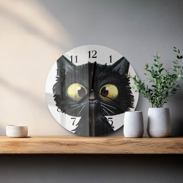 Reloj de pared redondo gato negro