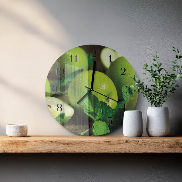 Reloj de pared redondo manzanas verdes