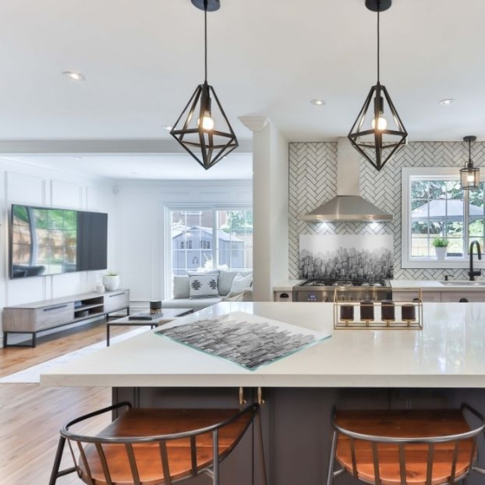 sala de estar moderna con cocina